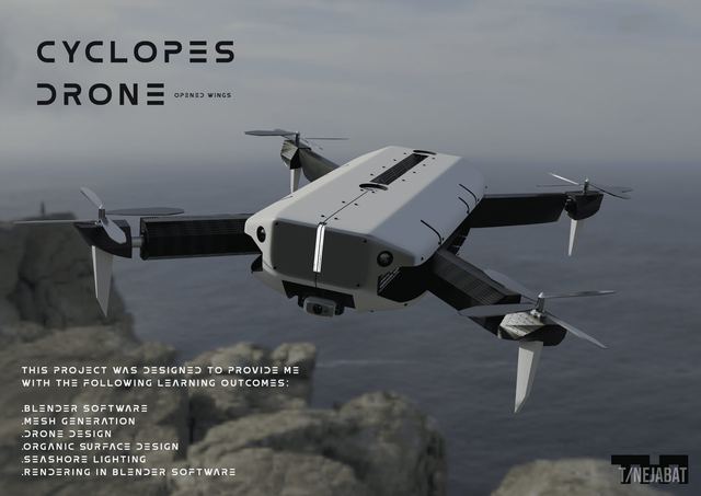 Foldable travel drone product design in Blender